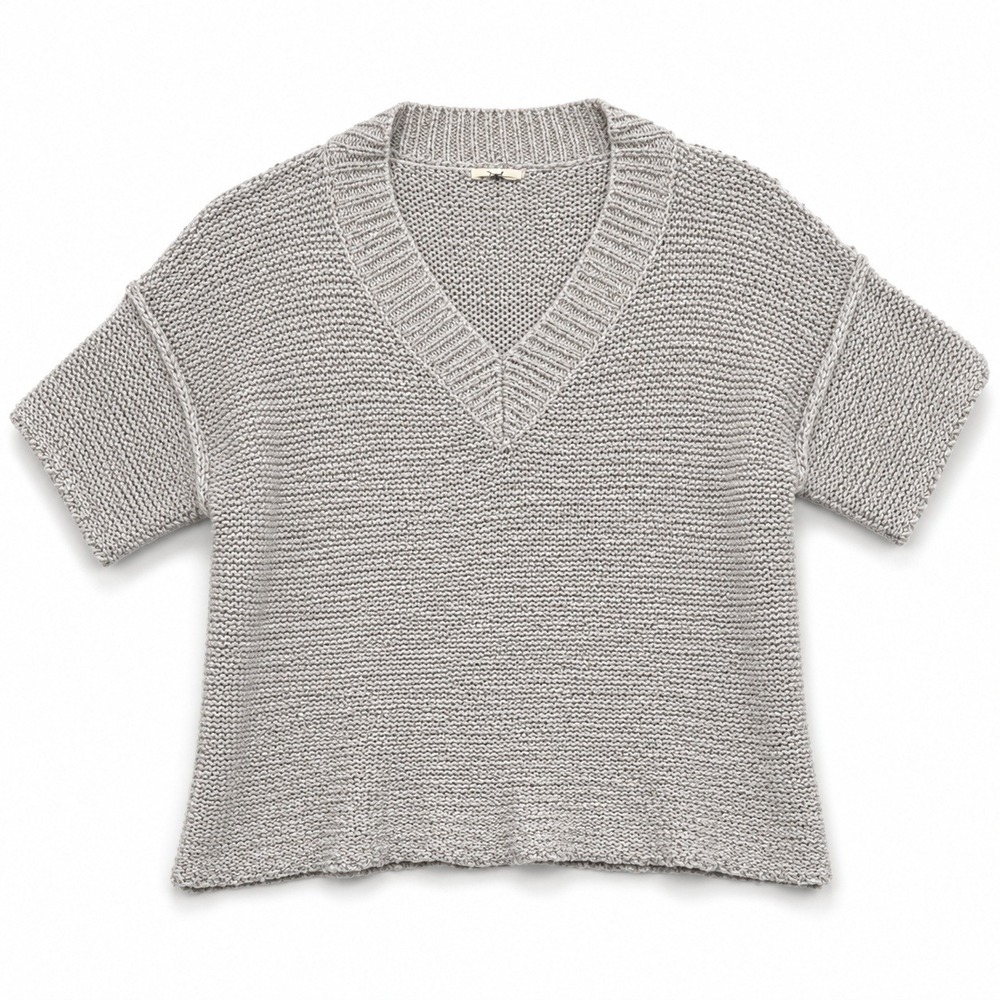 Easel Los Angeles Womens Grey Chunky Knit V-Neck Sweater Top Large Boho